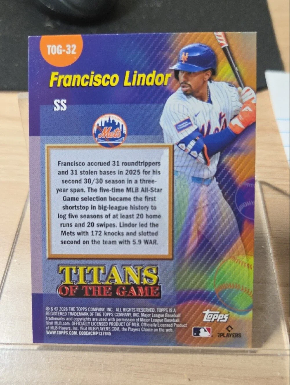Topps Francisco Lindor Holofoil Baseball Trading Card - Blue, White, Red